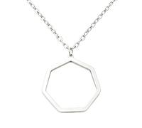 ROLIZHN Stainless Steel Hollow Pendant Necklace Minimalist Paperclip Crown Triangle Square Hexagon Swirl Geometric Outline Necklaces for Women Jewelry Gifts (Silver, Hexagon)