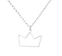 ROLIZHN Stainless Steel Hollow Pendant Necklace Minimalist Paperclip Crown Triangle Square Hexagon Swirl Geometric Outline Necklaces for Women Jewelry Gifts (Silver, Crown)