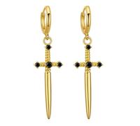 ROLIZHN Sword Earrings Gold Plated Black Zircon Dagger Celtic Knot Dangle Drop Hoop Earrings Gothic Jewelry Gifts for Women Men