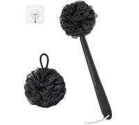 ROLIZOE 17in Back Scrubber Shower Puff Set, Non-Slip Plastic Handle Bath Sponge & Loofah on a Stick, Black