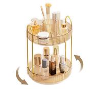 ROLIZOE 360 Rotating Makeup Organiser 2 Tier Cosmetics Perfume Stand Spinning Skincare Organiser Lazy Susan Dressing Table Vanity Organiser Makeup Storage for Bathroom Organizer Countertop, Gold