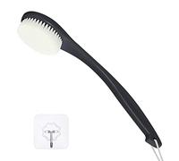 ROLIZOE Back Brush Long Handle for Shower, Soft Bristle Back Scrubbers for Use in Shower, Ergonomics Curved Plastic Back Scrubber Exfoliating Brush with Hook and Lanyard-Black
