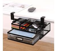 ROLIZOE Clamp On Under Desk Drawers 2 Large Capacity Mesh Metal Drawers Slide Out Under Desk Storage No Drill Under Desk Drawer Organiser Anti-Slip Under Shelf Drawer Hidden Organiser for Home Office