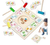 Roll and Match Board Game | Wooden Fine Motor Skill Toy | Preschool Educational Activities with 96 Cards 3 Dice 4 Suction Sticks, Early Learning Toy for Boys Girls Ages 4+