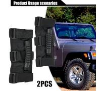 Roll Bar Grab Handle for Wrangler YJ TJ JK For JL JLU, Black ABS Roof Roll Cage Grip with Non-Slip Nylon Strap, 2-Pack for 2" For - 4" Padded or Unpadded Sports