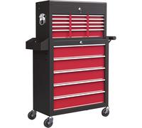 Roll Cab Tool Chest Lockable Roller Cabinet 14 Drawers Red Black Peg Board