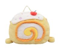 Roll Cake Plush Backpack Cherry Embroidery Kawaii Design | Adjustable Strap Convertible Shoulder Crossbody Large Capacity Smooth Zipper Reinforced Metal Hook Girls Bag