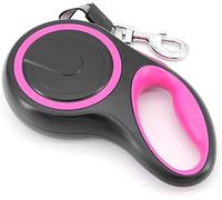 Roll Dog Lead, 3, 5 and 8 m Flexi Lead, Non-Slip Handle and Quick Brake Button, up to 50 kg for Small, Medium and Large Dogs (Pink, 3 Metres)