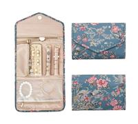 Roll Foldable Jewelry Case Travel Organizer Portable For Journey Earrings Rings Diamond Necklaces Brooches Storage Bag for Rings Earrings Necklace Bracelets(A-flower)