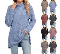 Roll Neck Jumper for Women Sale Clearance Ladies Turtleneck Sweaters Long Sleeve Thick Loose Pullover Side Split Casual Tops Cable Knit Jumpers Winter Warm Sweatshirt Stretchy Basic Long Sweater