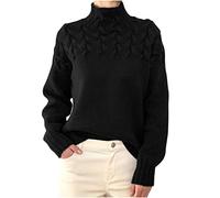 Roll Neck Jumpers for Women UK Long Sleeve Round-Neck Pullover Sweaters Ladies Tops Turtle Neck Jumpers Solid Color Cable Knit Sweater Loose Sweatshirt Winter Warm Pullover Jumpers Thermal Tunic Top