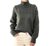 Roll Neck Jumpers for Women UK Long Sleeve Round-Neck Pullover Sweaters Ladies Tops Turtle Neck Jumpers Solid Color Cable Knit Sweater Loose Sweatshirt Winter Warm Pullover Jumpers Thermal Tunic Top