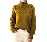 Roll Neck Jumpers for Women UK Long Sleeve Round-Neck Pullover Sweaters Ladies Tops Turtle Neck Jumpers Solid Color Cable Knit Sweater Loose Sweatshirt Winter Warm Pullover Jumpers Thermal Tunic Top