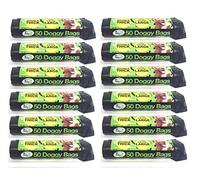 Roll of 50 Extra Strong TidyZ Black Doggy Waste Bags Dog Cat Rabbit With Tie Handle 32cm x 38cm (Pack of 12 - 600)