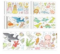 Roll of Paper 4 Pcs Coloring Paper Roll Sticky Rolls for Artist DIY Painting Drawing Coloring Rolls fo Young Artists Gifts 30cm*300cm(Dinosaurs & Animals & Underwater World & Beautiful Princess)