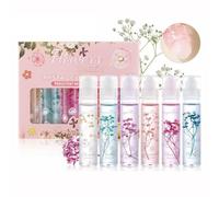 Roll On Lip Gloss Set 6 Packs Flower Jelly Lip Oil Long Lasting Moisturizer Lip Blam with Real Flowers Glossy Lip Make-up for Dry and Chapped Lips