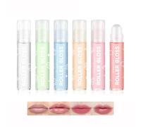 Roll On Lip Gloss Set, 6Pcs Shimmer Shiny Plumping Lip Oil Gloss, Fruit Flavored Plumping Lip Gloss, Non Toxic Glossy Lip Makeup, Kid Friendly, Party Gift Kit