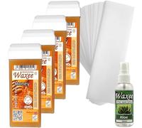 Roll on roller wax cartridge refill x 4pcs + Strips+ After wax oil, waxing pack (Honey.)