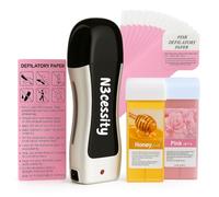 Roll-On Wax Kit with Honey & Rose Wax Cartridges - Roller Wax Warmer for Sensitive Skin - Hair Removal Kit with 100 Wax Strips & 10 Wipes