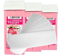 Roll on wax refill, roller wax cartridge 100ml soft wax x 3 pcs + waxing strips 50pcs from UK brand- Waxee! (Strawberry)