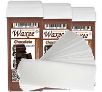 Roll on wax refill, roller wax cartridge 100ml soft wax x 3 pcs + waxing strips 50pcs from UK brand- Waxee! (Chocolate)