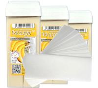 Roll on wax refill, roller wax cartridge 100ml soft wax x 3 pcs + waxing strips 50pcs from UK brand- Waxee! (Banana)