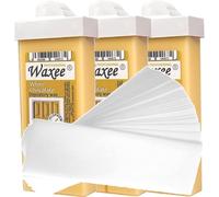 Roll on wax refill, roller wax cartridge 100ml soft wax x 3 pcs + waxing strips 50pcs from UK brand- Waxee! (Small roller)