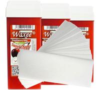Roll on wax refill, roller wax cartridge 100ml soft wax x 3 pcs + waxing strips 50pcs from UK brand- Waxee! (Cherry)