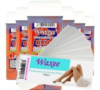 Roll on wax roller wax cartridge 100ml- Waxee DUO wax refill 6pcs+ 100 waxing strips (DUO- Raspberry & Blueberry)