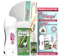 Roll-on waxing kit, Aloe 100ml roller wax, wax heater, after wax oil, waxing strips, complete starter set for professional hair removal at home from UK brand- Waxee.