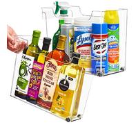 Roll Out Bottle Organization Bins - 2 Sizes Pantry Under Sink Organizer With Wheels & Handles - Clear Plastic Organizing Containers for Cleaning Supplies - Kitchen Cabinet Laundry Room Storage