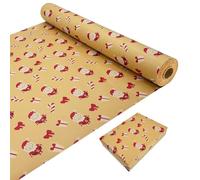 Roll Package Christmas Wrapping Paper, 43cm×20m Kraft Gift Wrapping Paper Printed with Santa Claus Recyclable Kraft Paper Roll for Christmas Birthday Wedding Gift Wrap