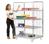 Roll Pallet Stock Cage Trolley, 3 Sided Jumbo Modular Supermarket Delivery Transport Container on Wheels (1 Shelf)
