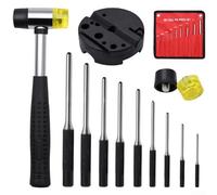 Roll Pin Punch Set, 9-Piece with Storage Pouch and Bench Block for Precision Drifting, Staking & Repair - Metal Tools for Jewelers, Watchmakers & Craftsmen