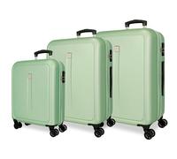 Roll Road Cambodia Cabin Suitcase, ABS Hard Case Set, Various Sizes, Side Combination Lock, 4 Double Wheels, Hand Luggage, Green, 52x46x75 cm, Set of 3 suitcases