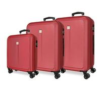Roll Road Cambodia Cabin Suitcase, ABS Hard Case Set, Various Sizes, Side Combination Lock, 4 Double Wheels, Hand Luggage, Burdeos, 52 x 75 x 30 cm, Set of 3 suitcases