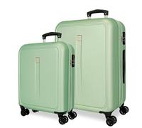 Roll Road Cambodia Cabin Suitcases, Set Hard ABS Suitcases, Different Sizes, Combination Lock Side 4 Wheels Double Luggage Hand Luggage, Green, 40 x 55 x 20 cm, 46 cm x 65 cm x 23 cm, Set of 2