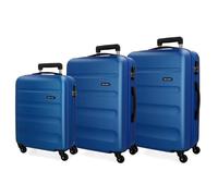 Roll Road Flex Blue Luggage Set 55/65/75 cm Rigid ABS Combination Lock 182 Litre 4 Wheels Hand Luggage