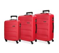 Roll Road Flex Red Luggage Set 55/65/75 cm Rigid ABS Combination Lock 182 Litre 4 Wheels Hand Luggage