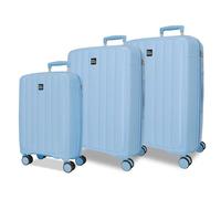 ROLL ROAD Joumma Acadia Light Blue Luggage Set 55/65/75 cm Rigid Polypropylene Integrated Combination Padlock 210L 10.2kg 4 Double Wheels Extendable Hand Luggage