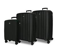 ROLL ROAD Joumma Acadia Suitcase Set Black 55/65/75 cm Rigid Polypropylene Integrated Combination Padlock 210L 10.2kg 4 Double Wheels Extendable Hand Luggage