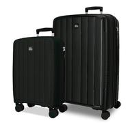 ROLL ROAD Joumma Acadia Suitcase Set Black 55/65 cm Rigid Polypropylene Integrated Combination Padlock 105L 6kg 4 Double Wheels Extendable Hand Luggage