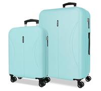 ROLL ROAD Joumma Formentera Light Blue Luggage Set 55/65 cm Rigid ABS Integrated Combination Padlock 91L 6.05kg 4 Double Wheels Hand Luggage