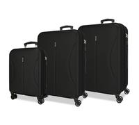 ROLL ROAD Joumma Formentera Suitcase Set Black 55/65/75 cm Rigid ABS Integrated Combination Padlock 188L 10.3kg 4 Double Wheels Hand Luggage