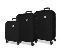 Roll Road Menorca Suitcase Set Black 52x75x27 cm Rigid ABS Integrated Combination Lock 188L 10.35kg 4 Double Wheels Extendable Hand Luggage