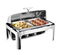 Roll Top Chafing Dish Set, 2Pan * 9L Food Warmer, Rectangular Buffet Sever with 2 Half-Size Catering Trays, Water Pan, Fuel Holder for Buffet Wedding Birthday Party