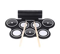 Roll-up Design Portable Lightweight Standard 7 Pads Electronic Drum- with 2 Foot Pedal 3 Demo Songs 3 Drum Sounds 10 Accompaniment Volume Speed Control 3.5mm Input 2 Stereo Speakers USB 5V Powered fo