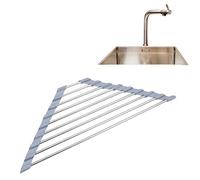 Roll Up Dish Drainer Anti-Rust Corner Triangle Dish Tumble Dryer Sponge Holder Draining Board for Stainless Steel Tubs Over the Sink Corner Dish Drainer Mat for Kitchen for Fruit and Vegetables