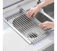 Roll Up Dish Drainer Rack, Over The Sink Dish Drying Rack Kitchen Rolling Drying Mat, Foldable and Removable Stainless Steel Dish Drying Over the Sink, Drainer Rack for Kitchen Sink Counter Storage