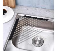 Roll Up Dish Drying Rack Over the Sink Triangular Corner Sink Drying Rack with Anti-slip Edge Stainless Steel Sink Drying Rack for Dish, Fruits, Vegetables, Roll Up Dish Drying Rack Over the Sink, S